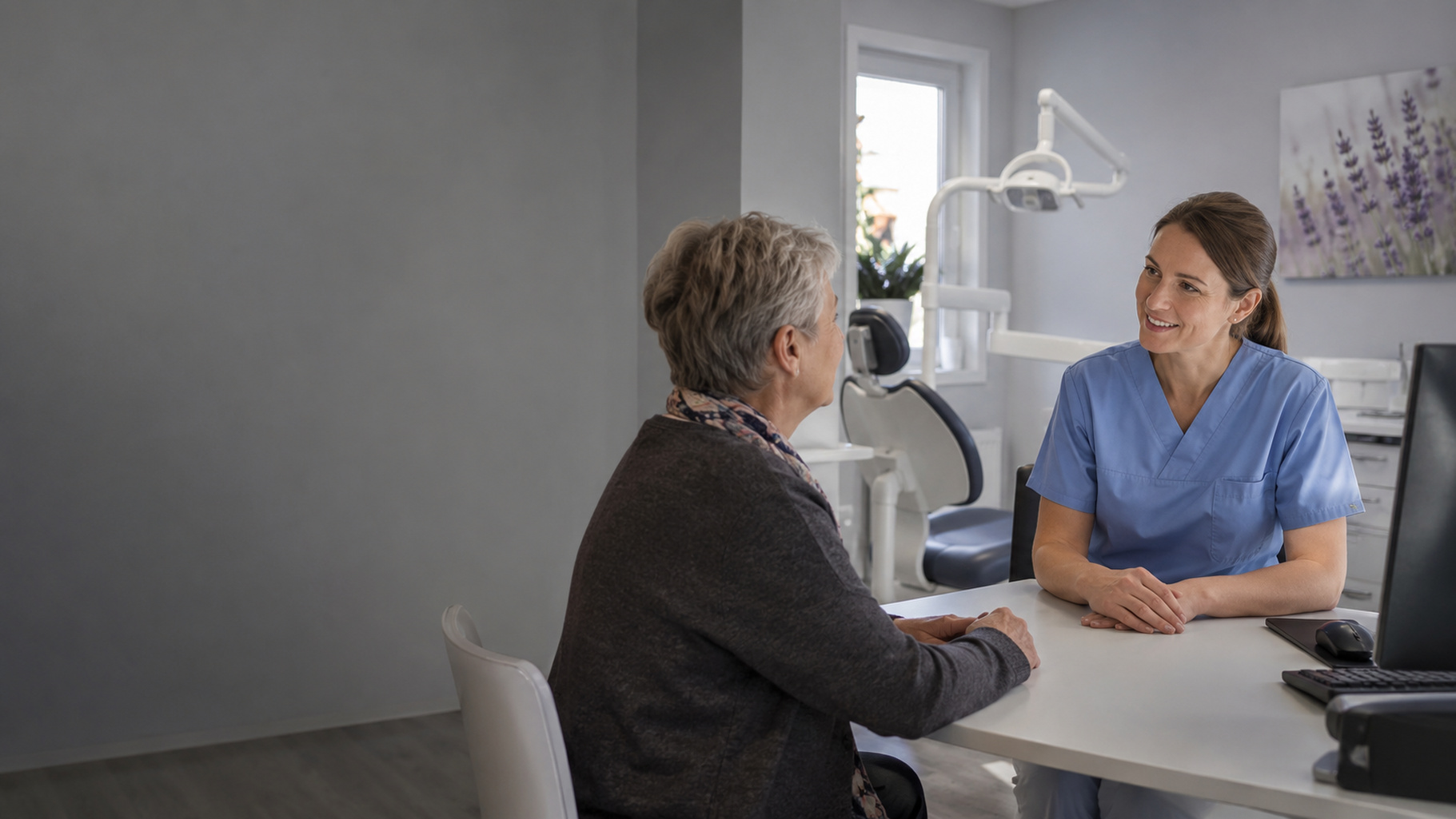 Zahnärztin im ruhigen Gespräch mit einer Patientin
